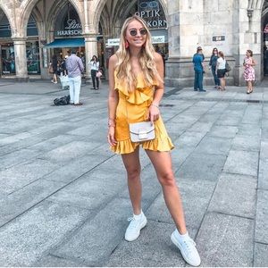 yellow satin wrap dress